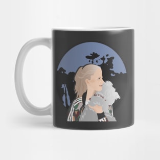 Blonde girl walking a dog Mug